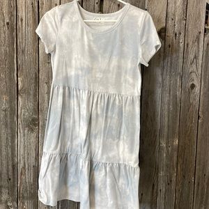 Light blue, white, and gray tie die tshirt dress from Maurice’s